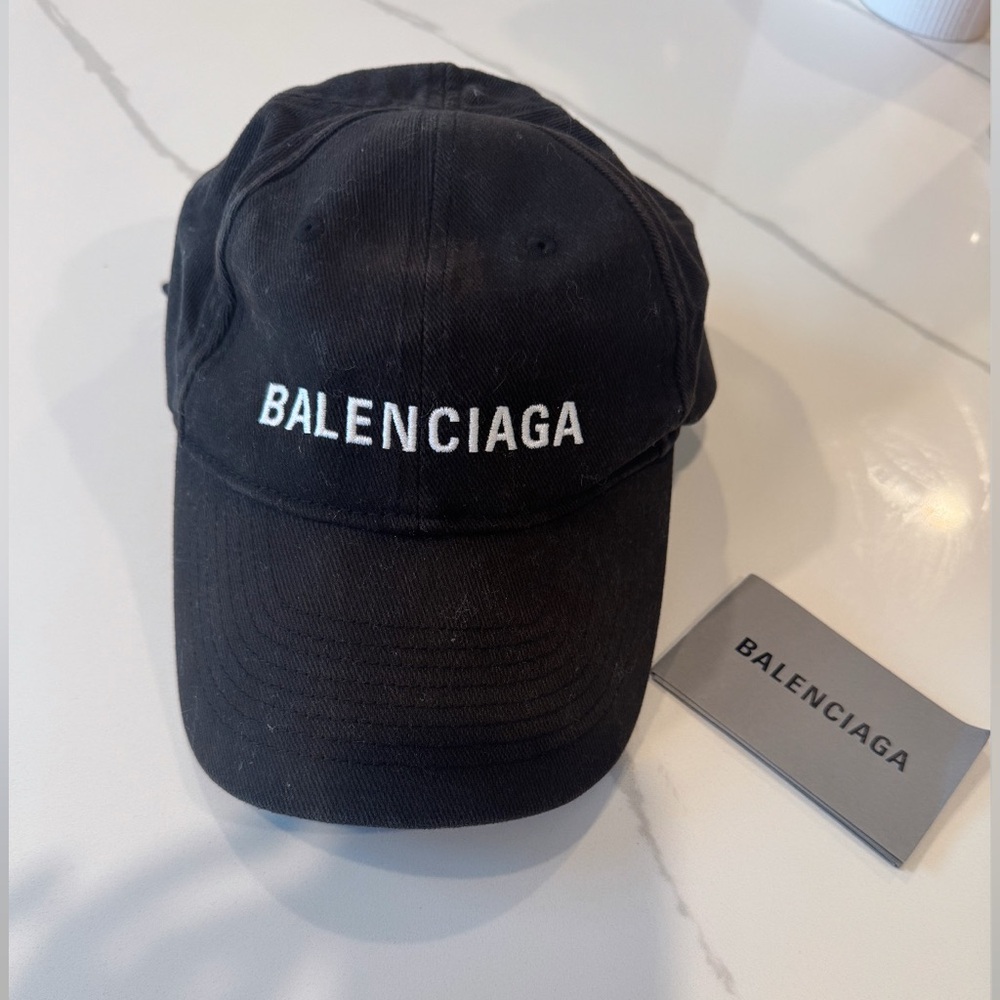 Balenciaga Black Baseball Cap with White Logo Embroidery